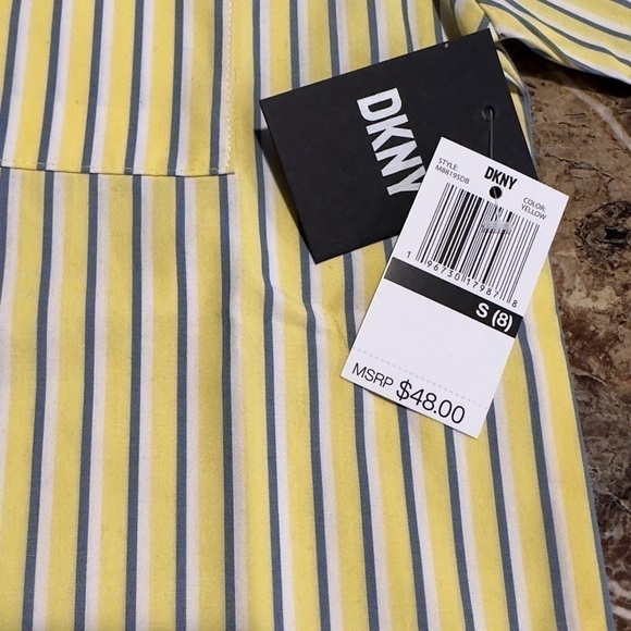DKNY Boys Yellow Stripe Print Shirt Size 8 NWT - Picture 3 of 4
